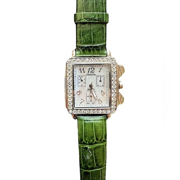 GENEVA • Green Quartz Genuine Leather Watch - Picture 4 of 4